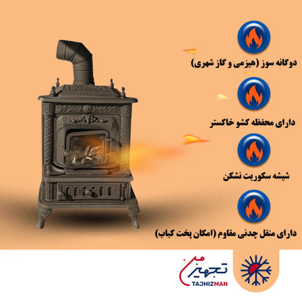 بخاری هیزمی گازی پارسیان مدل 303