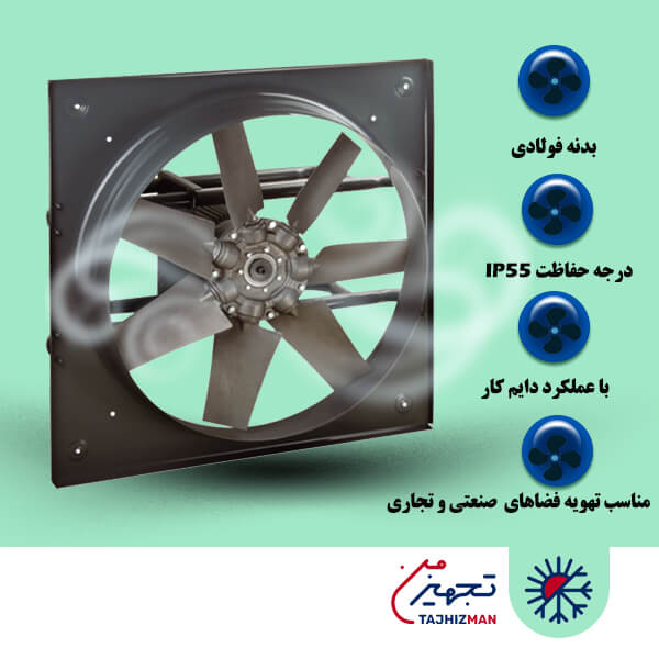 هواکش صنعتی آکسیال دمنده با پروانه دایکست آلومینیوم سری DVMP-DN60-4T-500