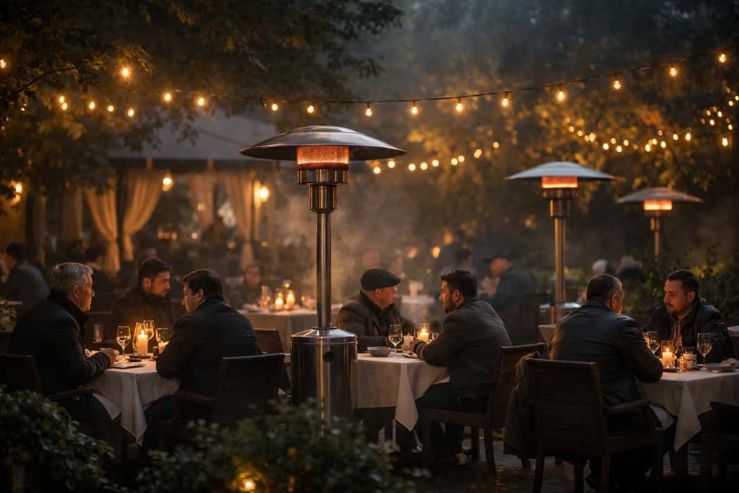 هیتر تابشی چتری رستورانی؛ راهکاری تخصصی برای گرمایش فضای باز