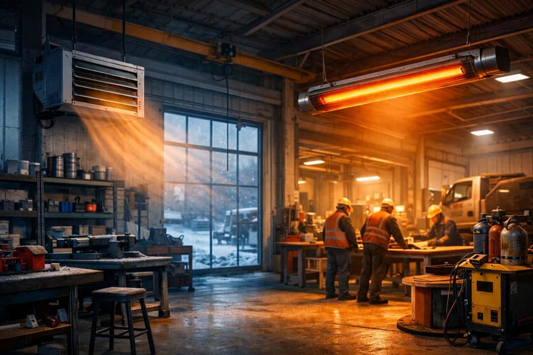 تفاوت هیتر فن‌دار و بخاری تابشی کارگاهی؛ انتخاب هوشمندانه برای گرمایش کارگاه