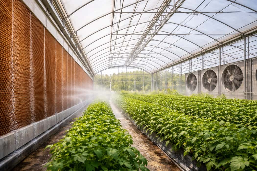 سرمایش تبخیری گلخانه؛ هرآنچه باید درباره سیستم پد و فن بدانید